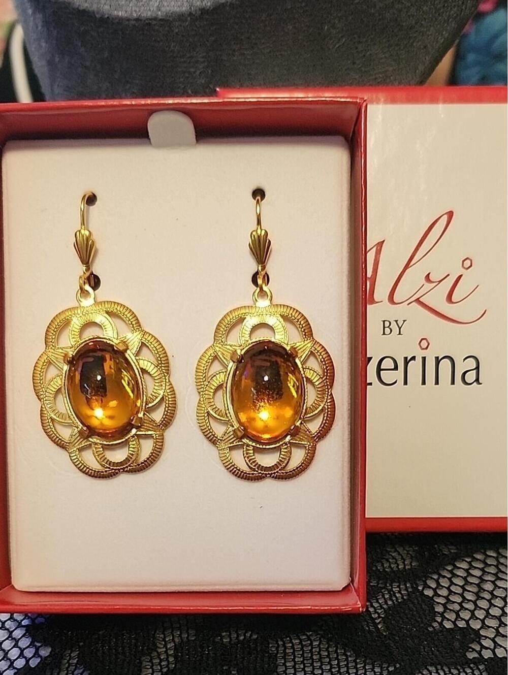 Gold-Tone Amber Drop Earrings